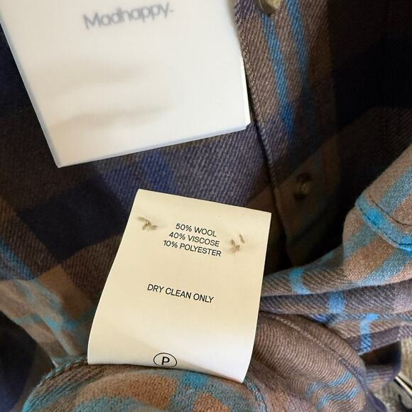 Madhappy Flannel Shirt Plaid Wool Brown Blue Cabincore Oversized Size M or L - Picture 7 of 12